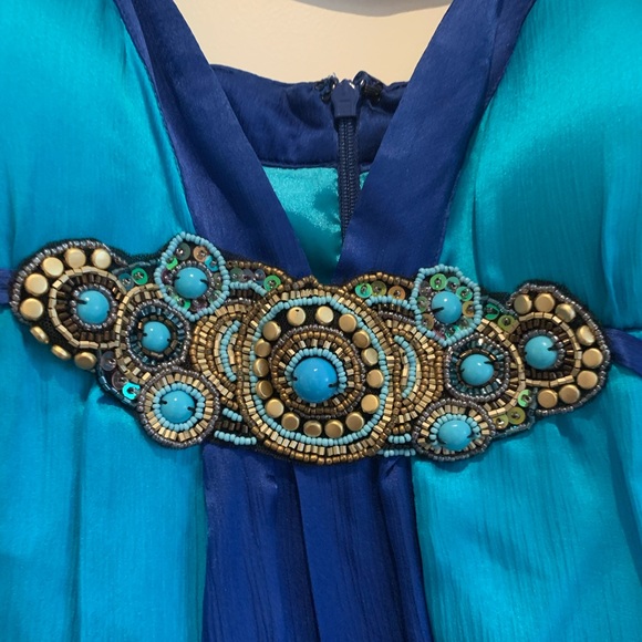 Bebe summer short dress. Turquoise/Royal Blue, Beaded, straps, beaded detail - Picture 3 of 4